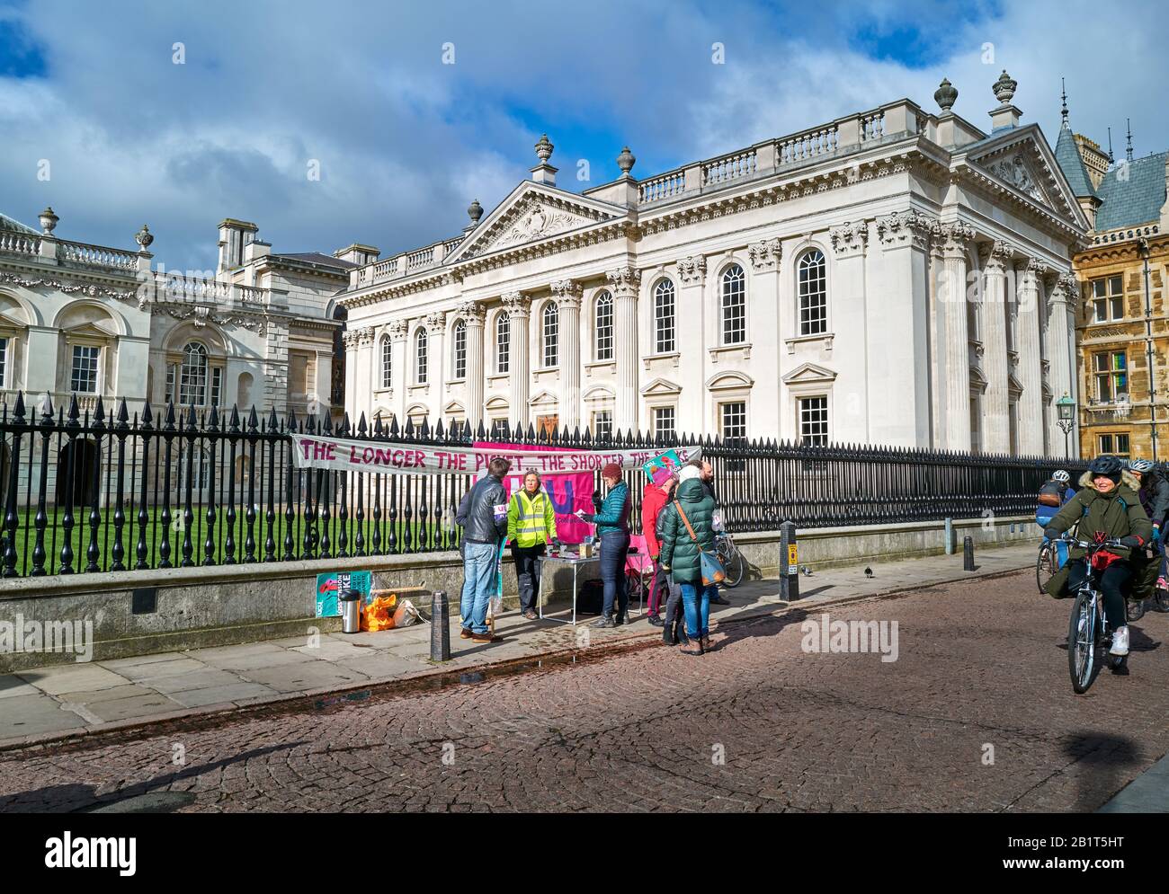 UCU (University and College Union) members protest on 26 february 2020 outside Senate House and St Mary the Great church, university of Cambridge, England, about changes to their USS (Universities Superannuation Scheme) pension entitlement. Stock Photo