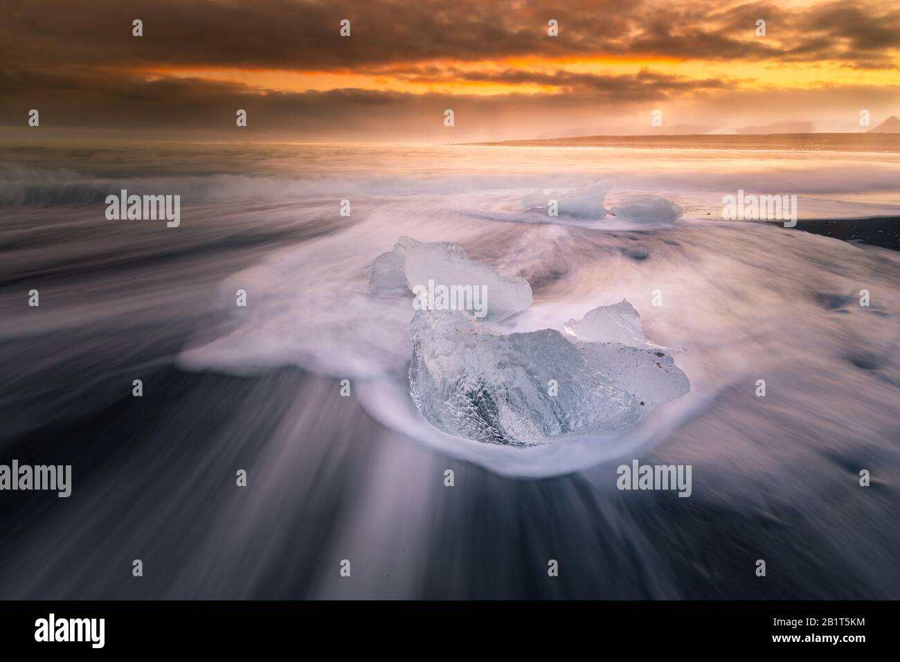 Diamond ice beach next to Jokulsarlon lagoon glacier from the Vatnajökull glacier in South Iceland. Stock Photo