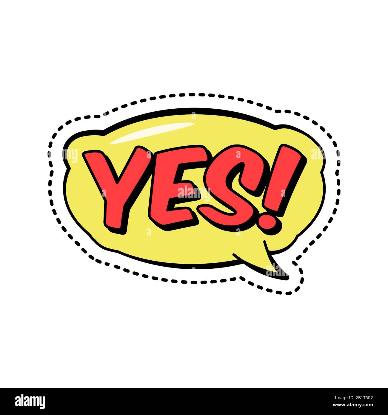 Colorful speech bubble with yes text, retro style sticker patch badge