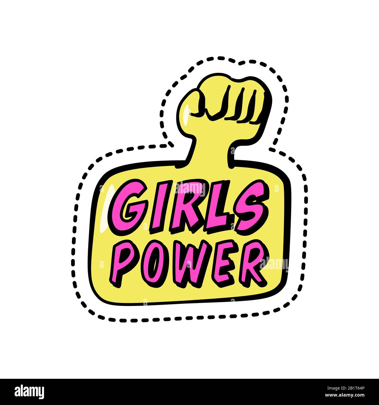 Girls power, colorful sticker with phrase and fist, patch badge with motivating slogan, feminism, vector illustration. Stock Vector