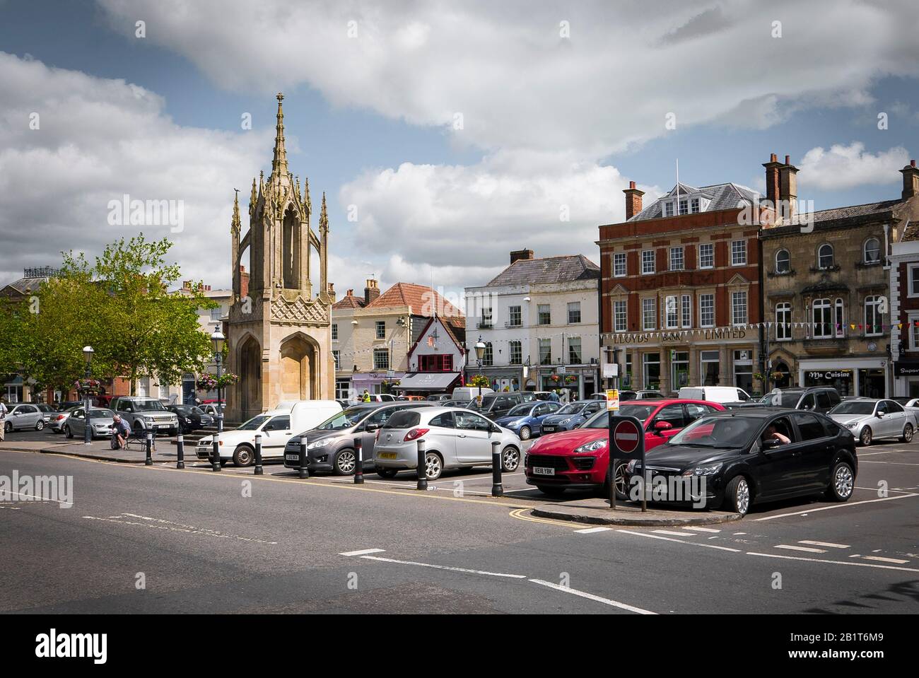 A general view of Devizes town centre showing the Marketplace used as a carpark on non-market days Stock Photo