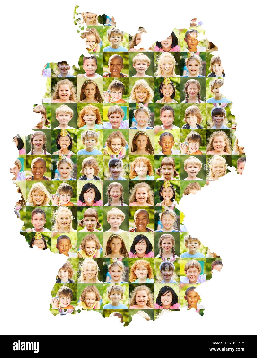 Collage of children's portraits on Germany map as a diverse concept for childhood and society Stock Photo