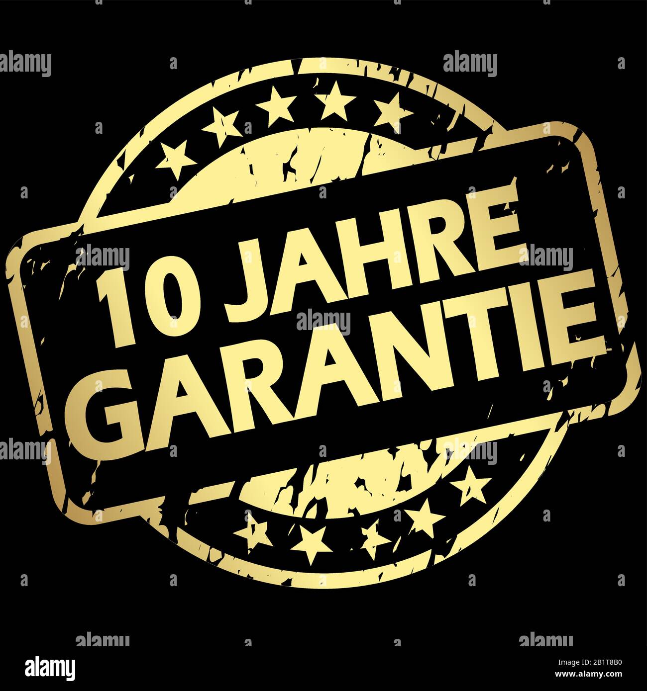 EPS 10 vector with round golden colored grunge stamp with banner and text 10 years warranty (in german) Stock Vector
