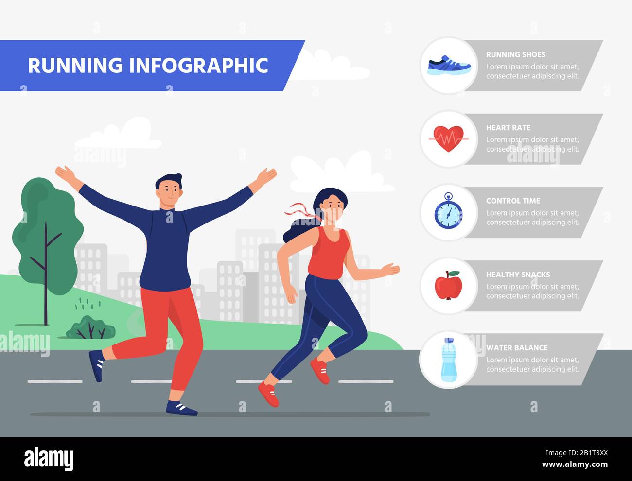 Run infographic. Outdoor aerobics fitness training, running exercise