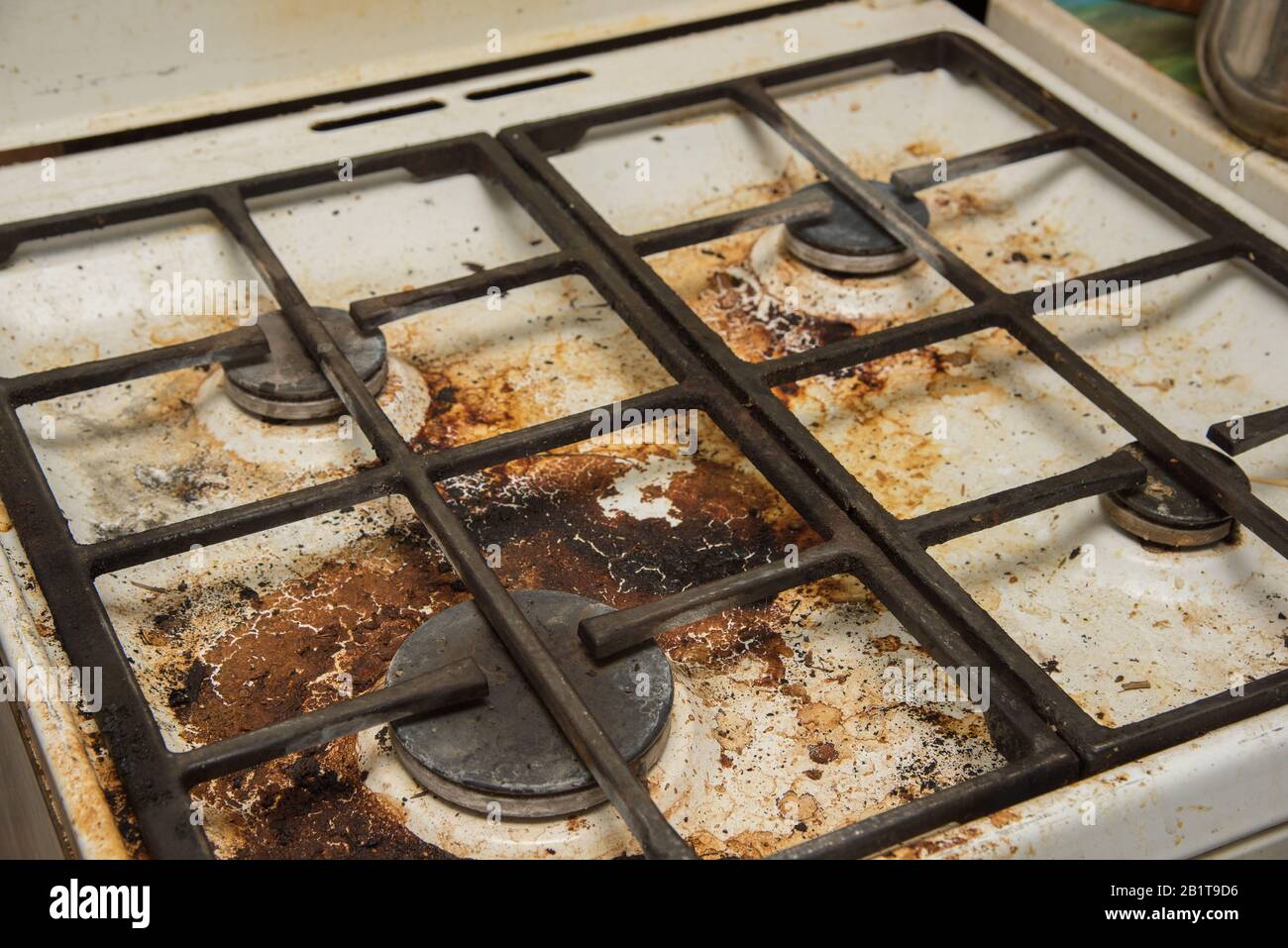 Dirty gas stove stained while cooking Stock Photo Alamy