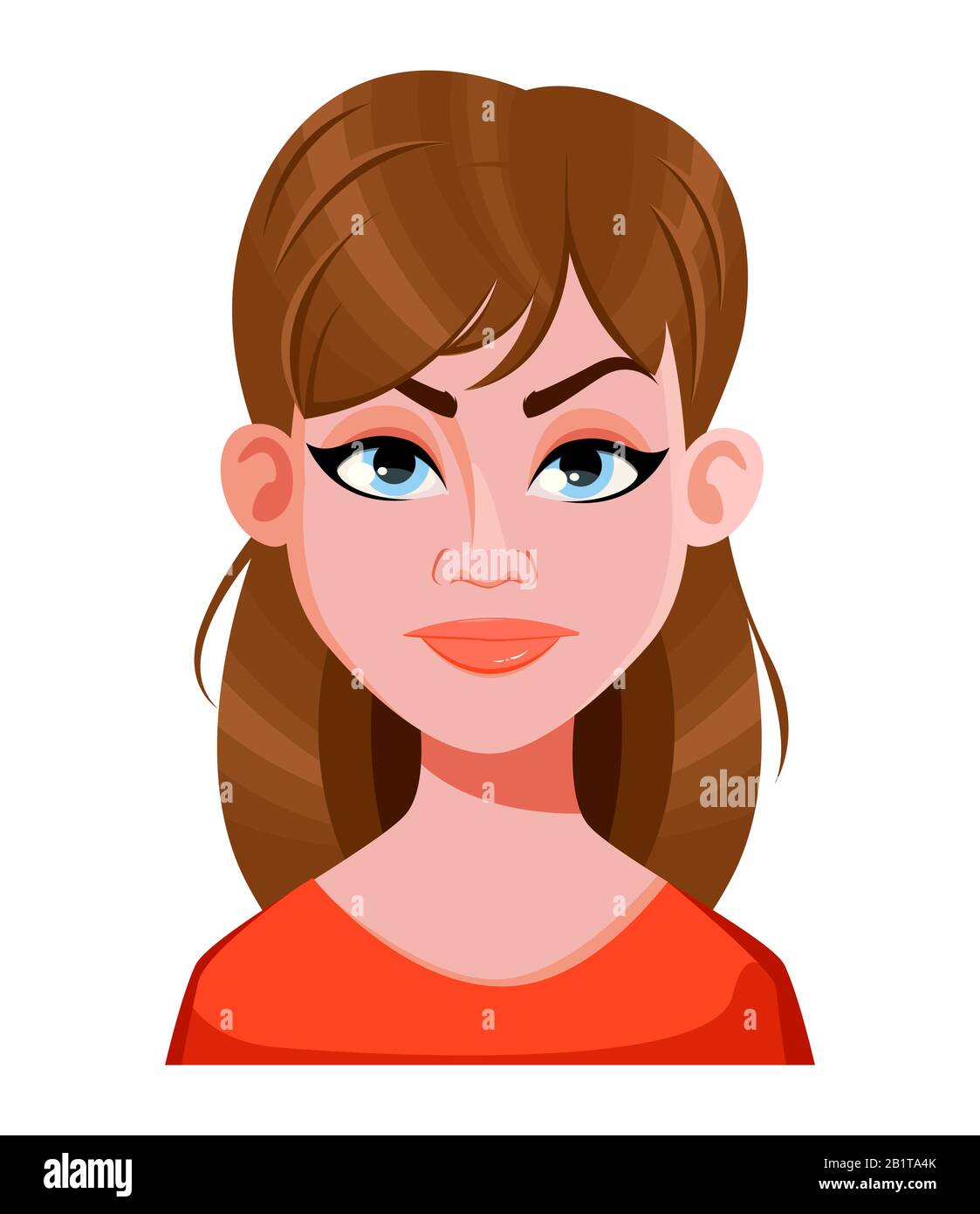 Face expression of beautiful woman, angry. Female emotion. Cute cartoon character. Vector illustration isolated on white background. Stock Vector