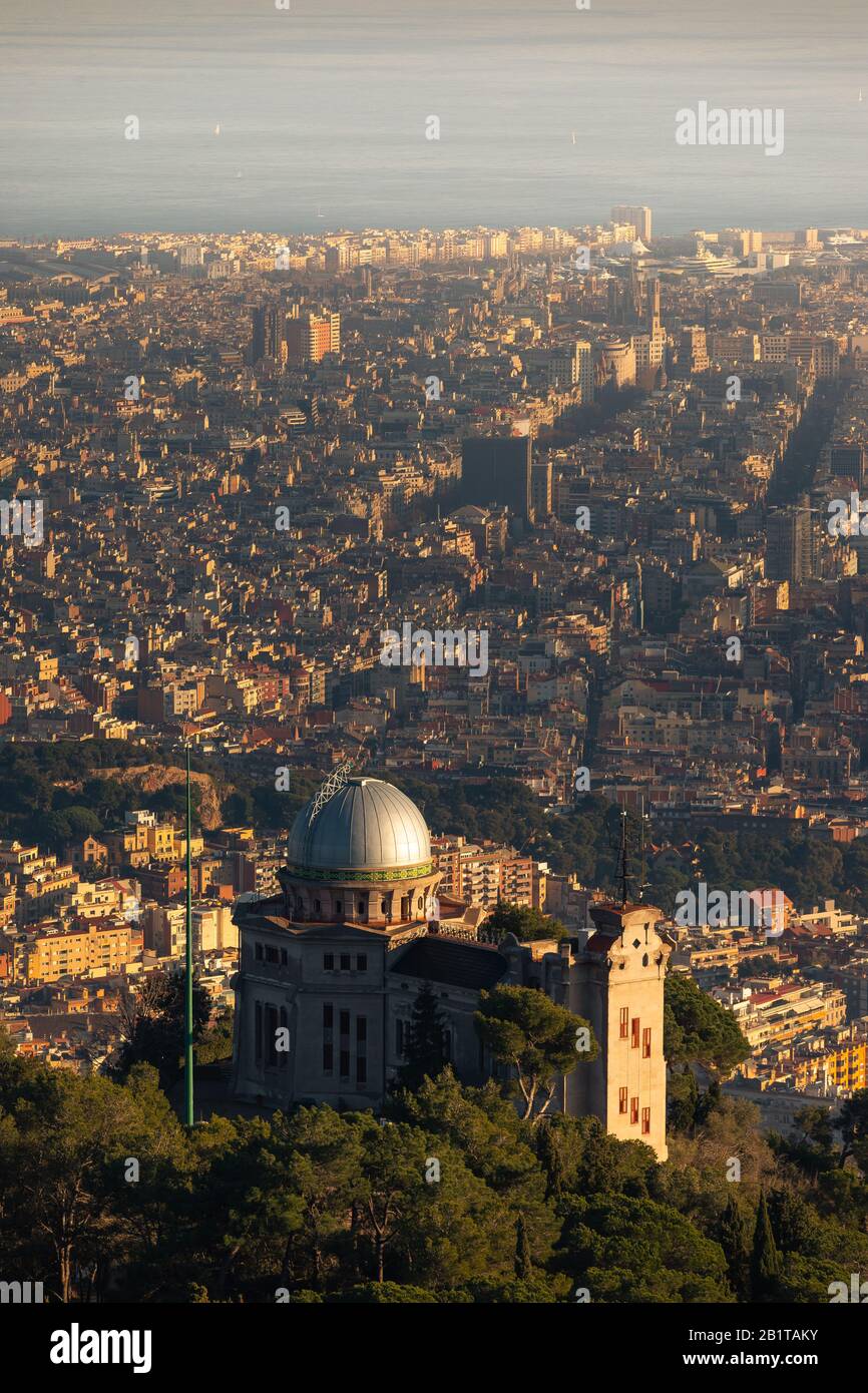 High view of Barcelona from Tibidado park, at Catalogne. Stock Photo