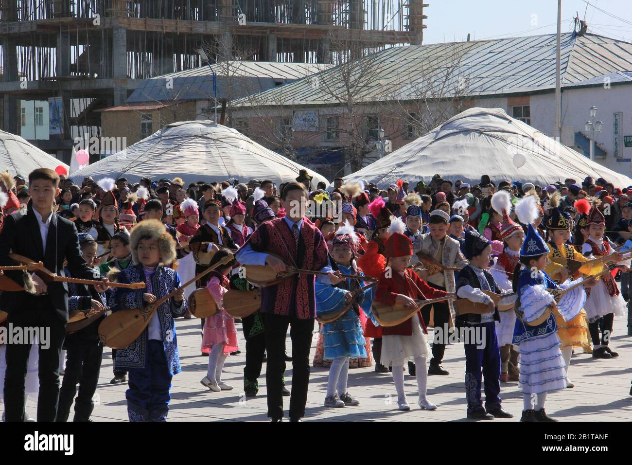 Nauryz festival in Bayan Ulgii province at Western Mongolia. Kazakh nomads traditional festival Stock Photo