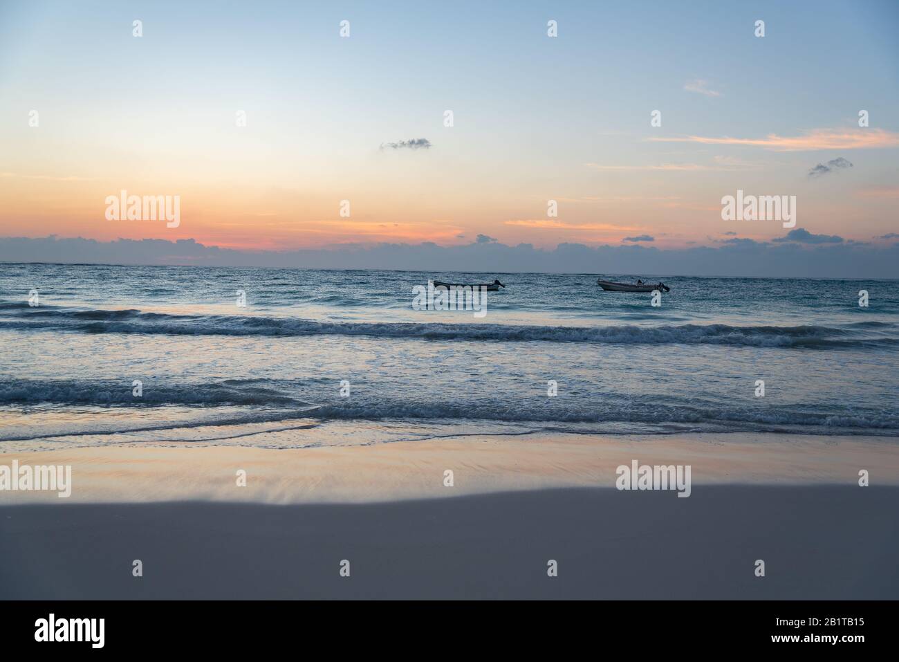 Amazing view of sunrise at Tulum beach in Mexico North America Stock Photo