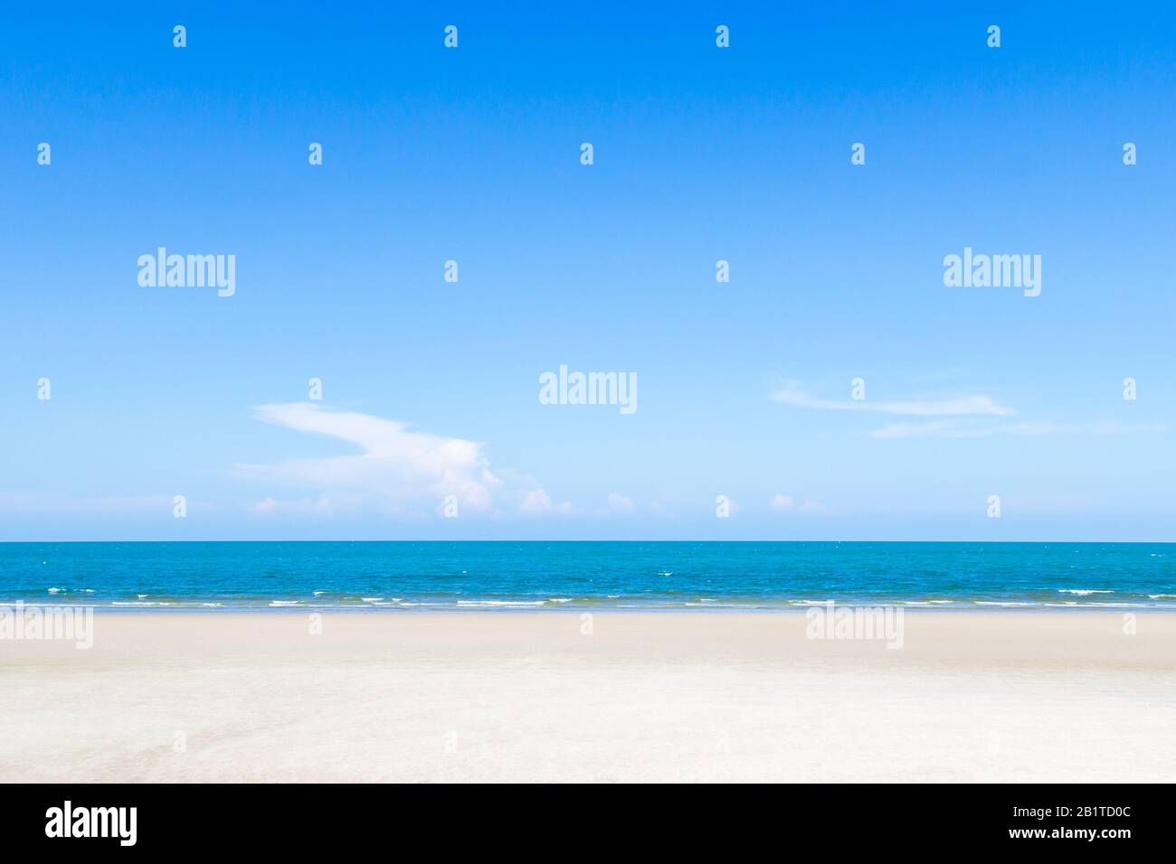 Tropical beach with white sand and blue sky, huahin thailand Stock Photo