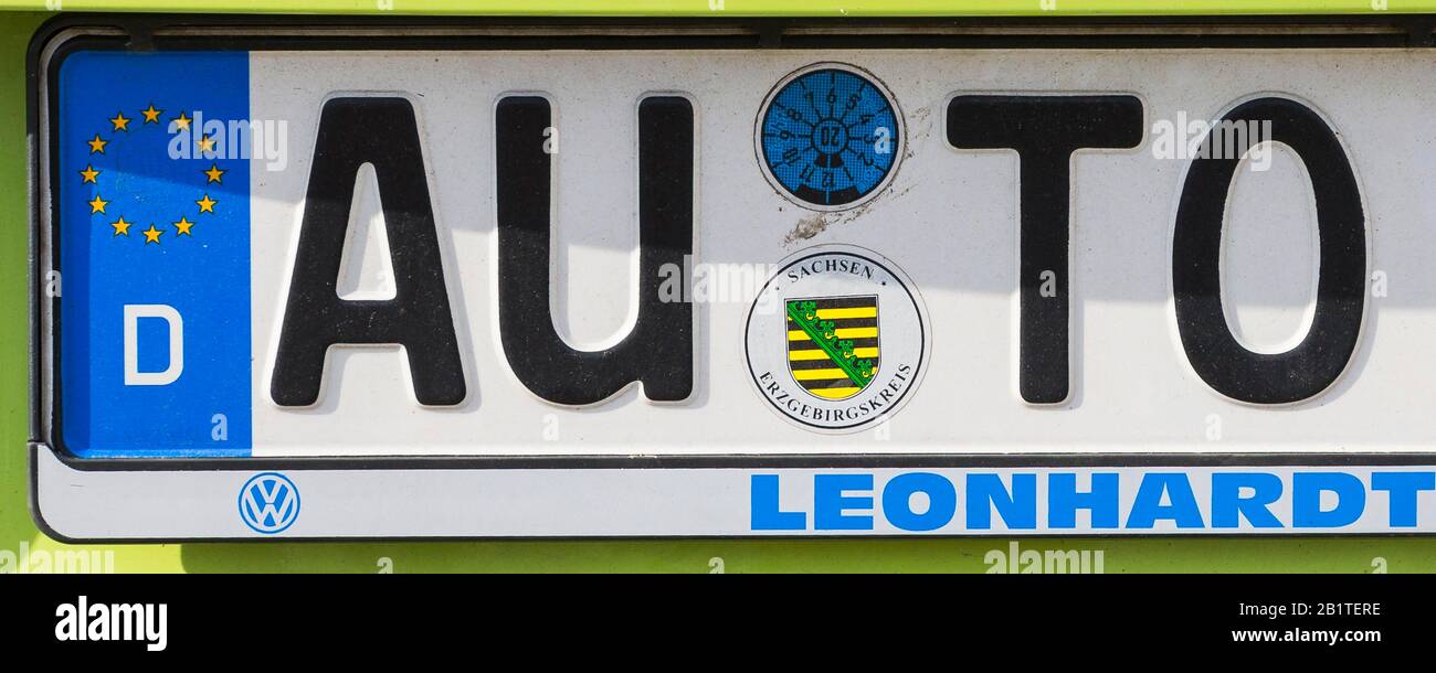 License plate AUTO, Aue, Saxony, Germany Stock Photo - Alamy