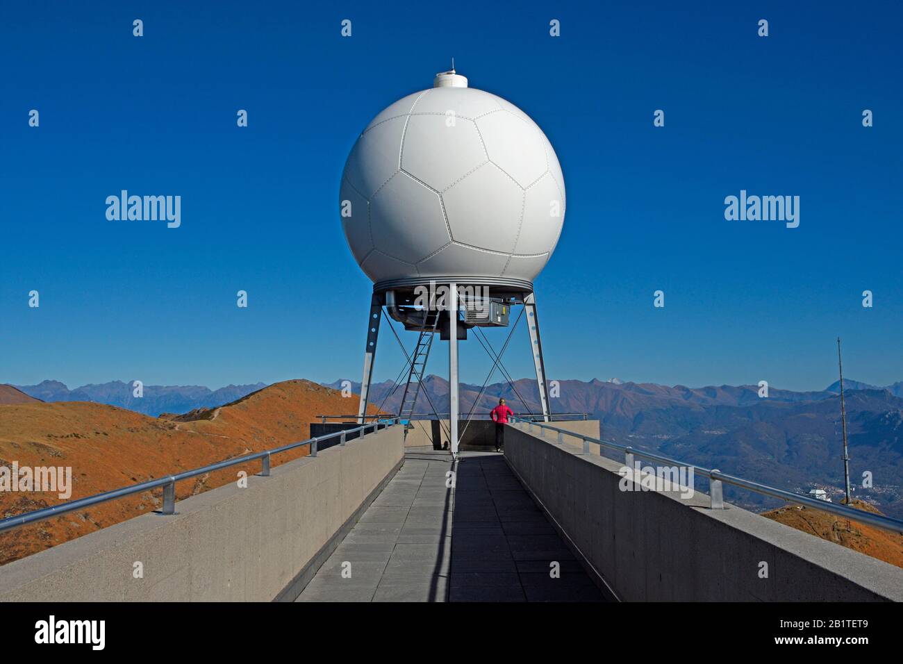 MeteoSwiss weather radar on Monte Lema, on the Swiss Italian border, Luino, Lake Maggiore, Lombardy, Italy, Lugano, Ticino, Switzerland Stock Photo