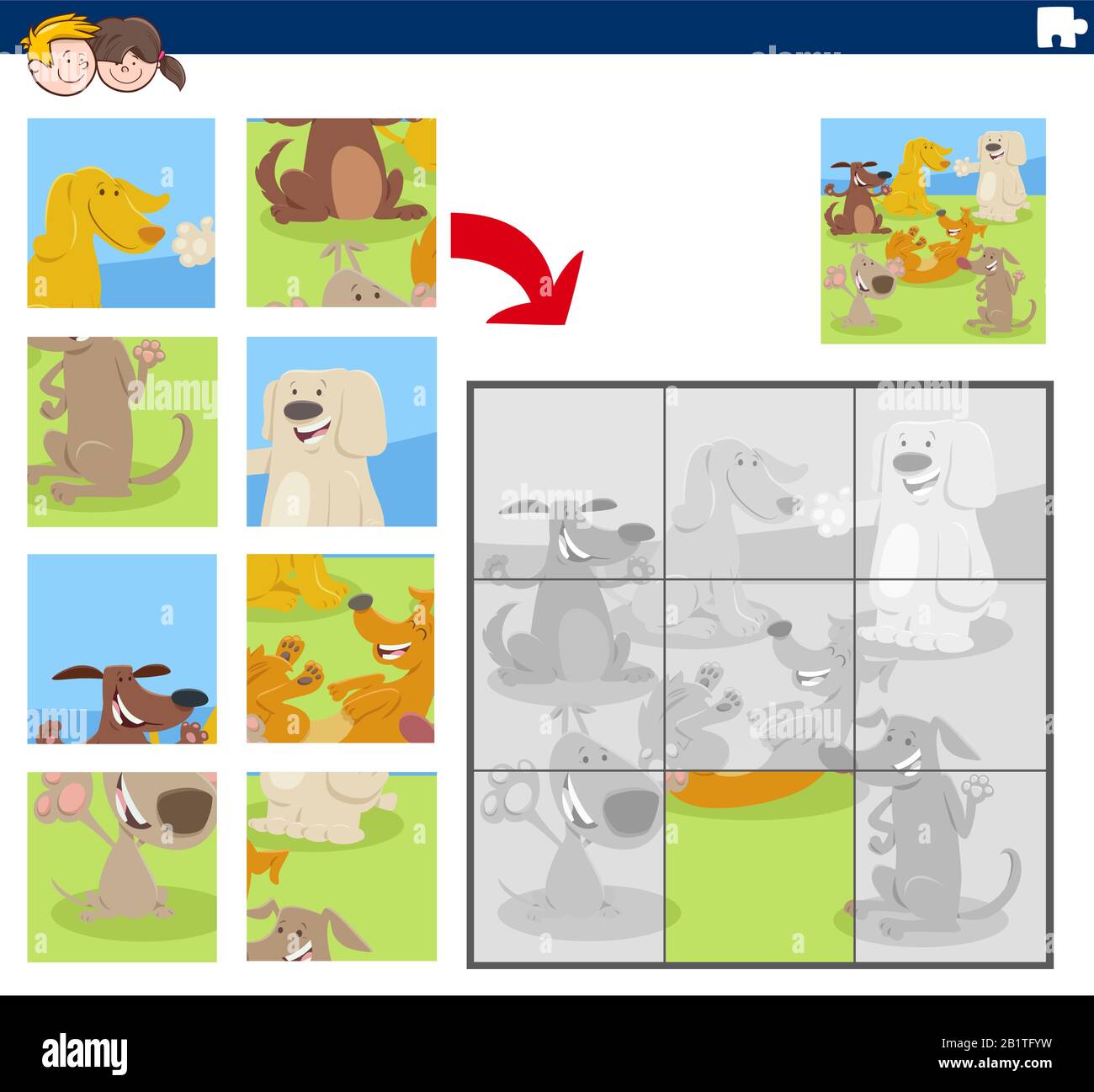 Cartoon Illustration of Educational Jigsaw Puzzle Game for Children ...