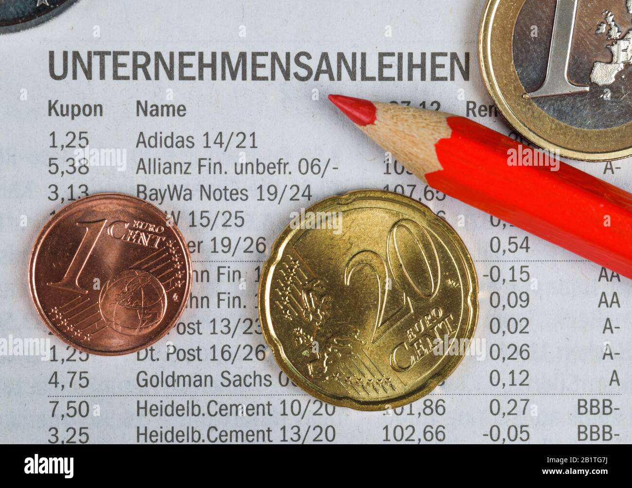 Zeitung, Börsenteil, Unternehmensanleihen Stock Photo