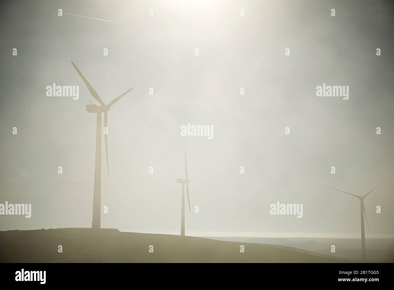 Wind turbines for sustainable energy production in Spain. Stock Photo