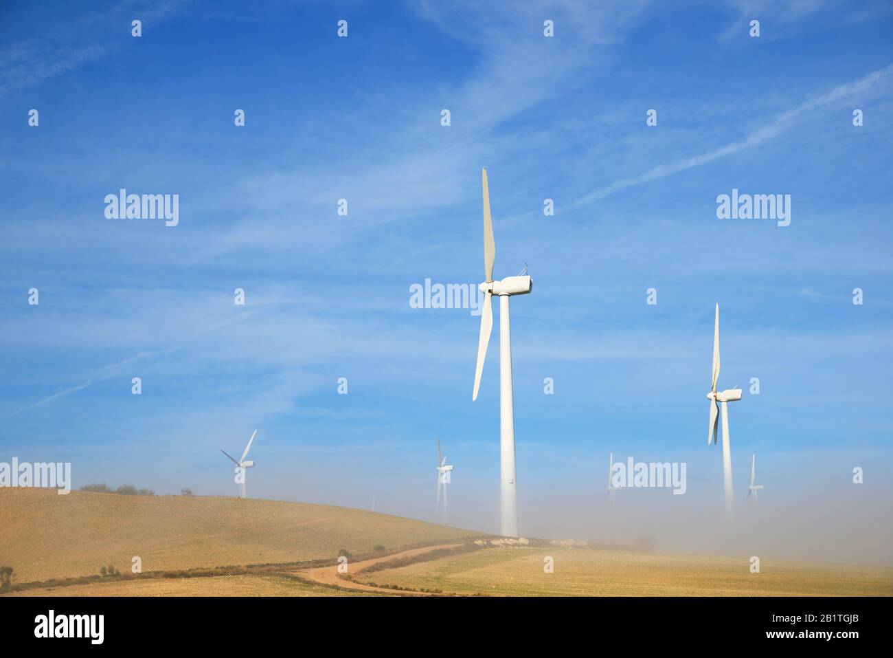 Wind turbines for sustainable energy production in Spain. Stock Photo