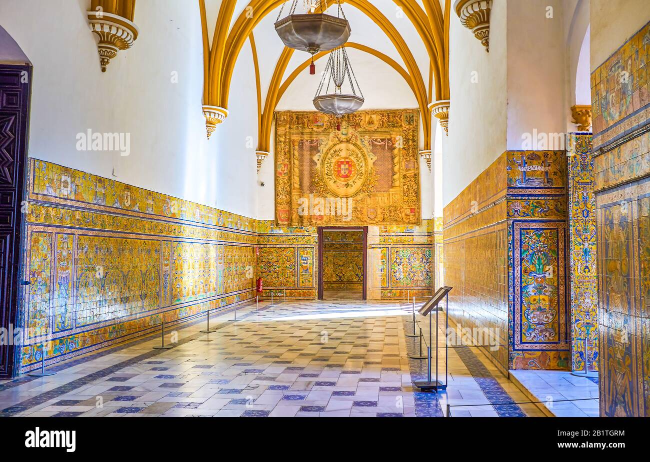 SEVILLE, SPAIN - OCTOBER 1, 2019: Sala de las Bovedas is a large hall in King Pedro Palace, adjoining to the Jardin de la Danza, on October 1 in Sevil Stock Photo