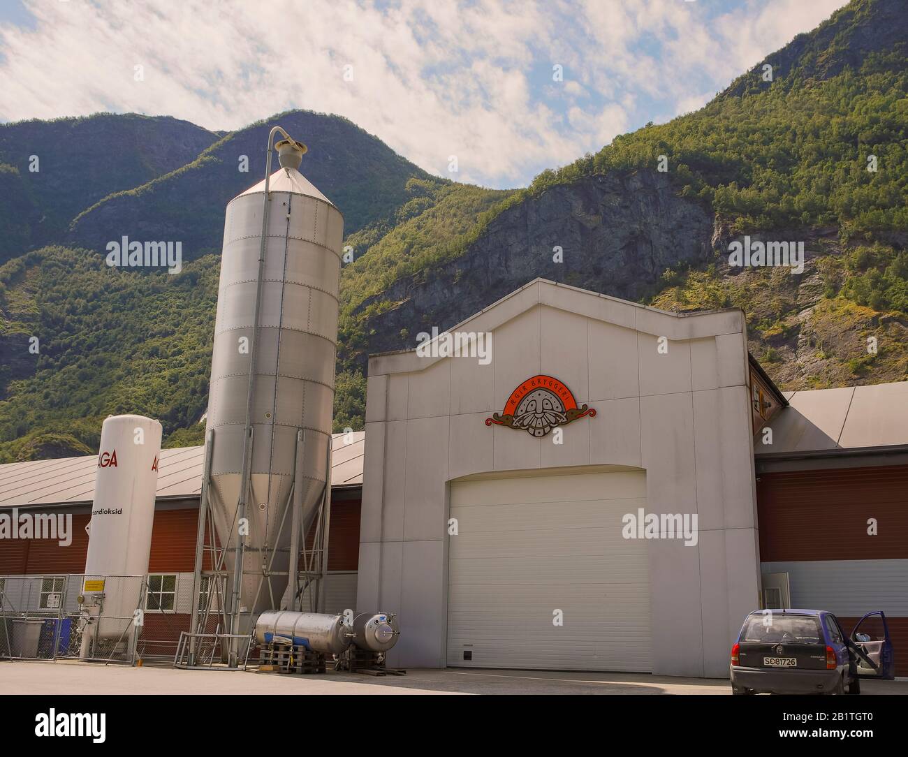 FLAM, NORWAY - Exterior of Aegir Brewery, a craft microbrewery. Stock Photo