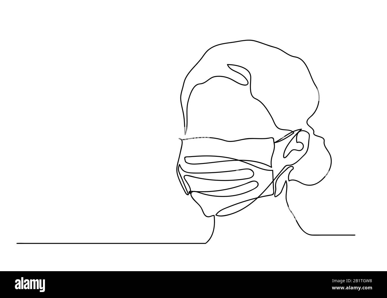 One continuous line drawing  medical face mask. Concept of coronavirus. Stock Photo