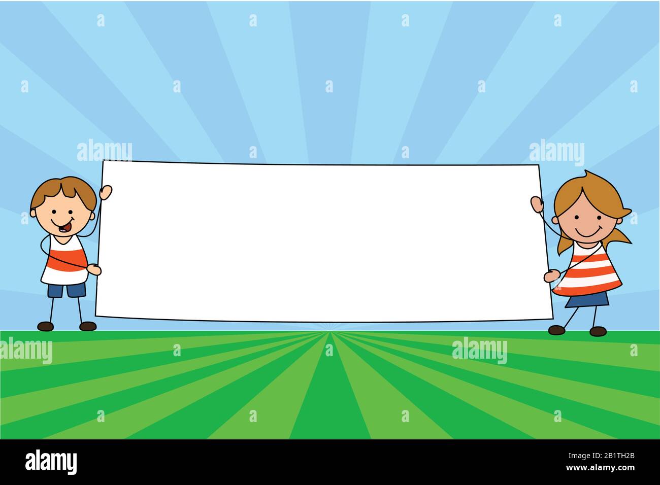 kids holding blank sign illustration - boy and girl holds empty sign ...