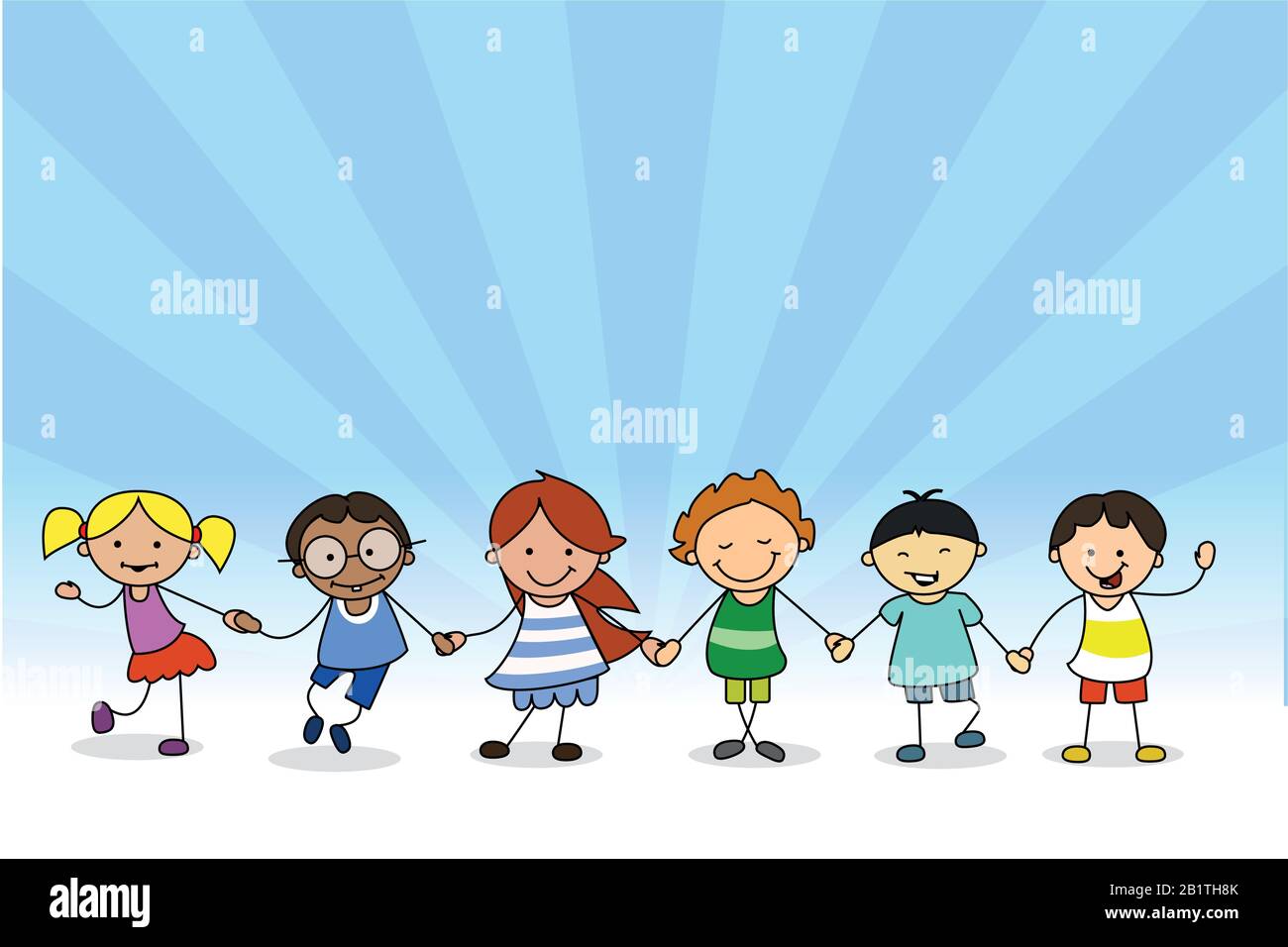 happy children holding hands, kids illustration of boys and girls ...