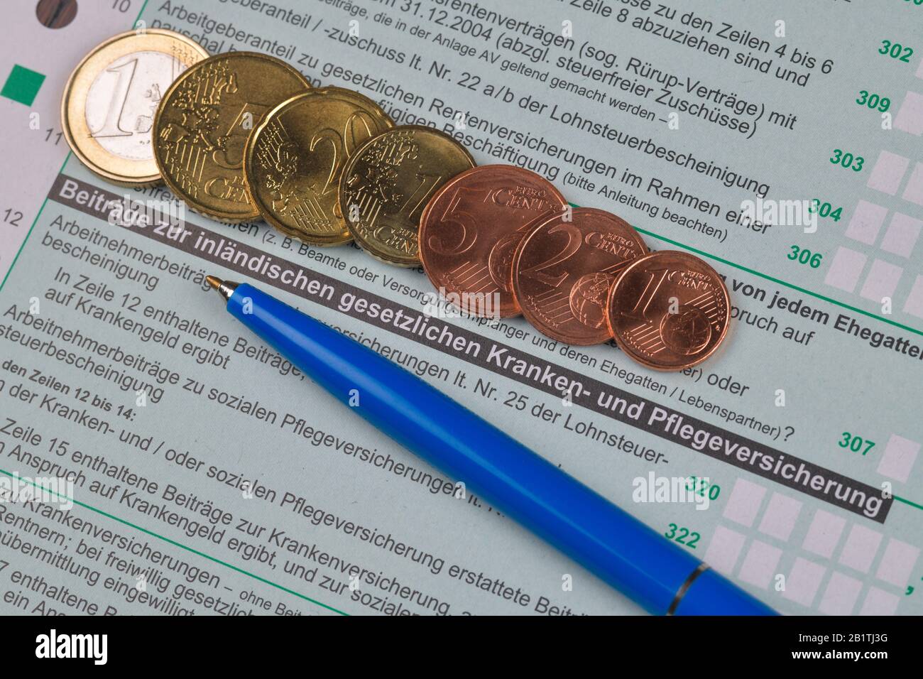 Beiträge zur Krankenversicherung und Pflegeversicherung, Formular, Steuererklärung Stock Photo