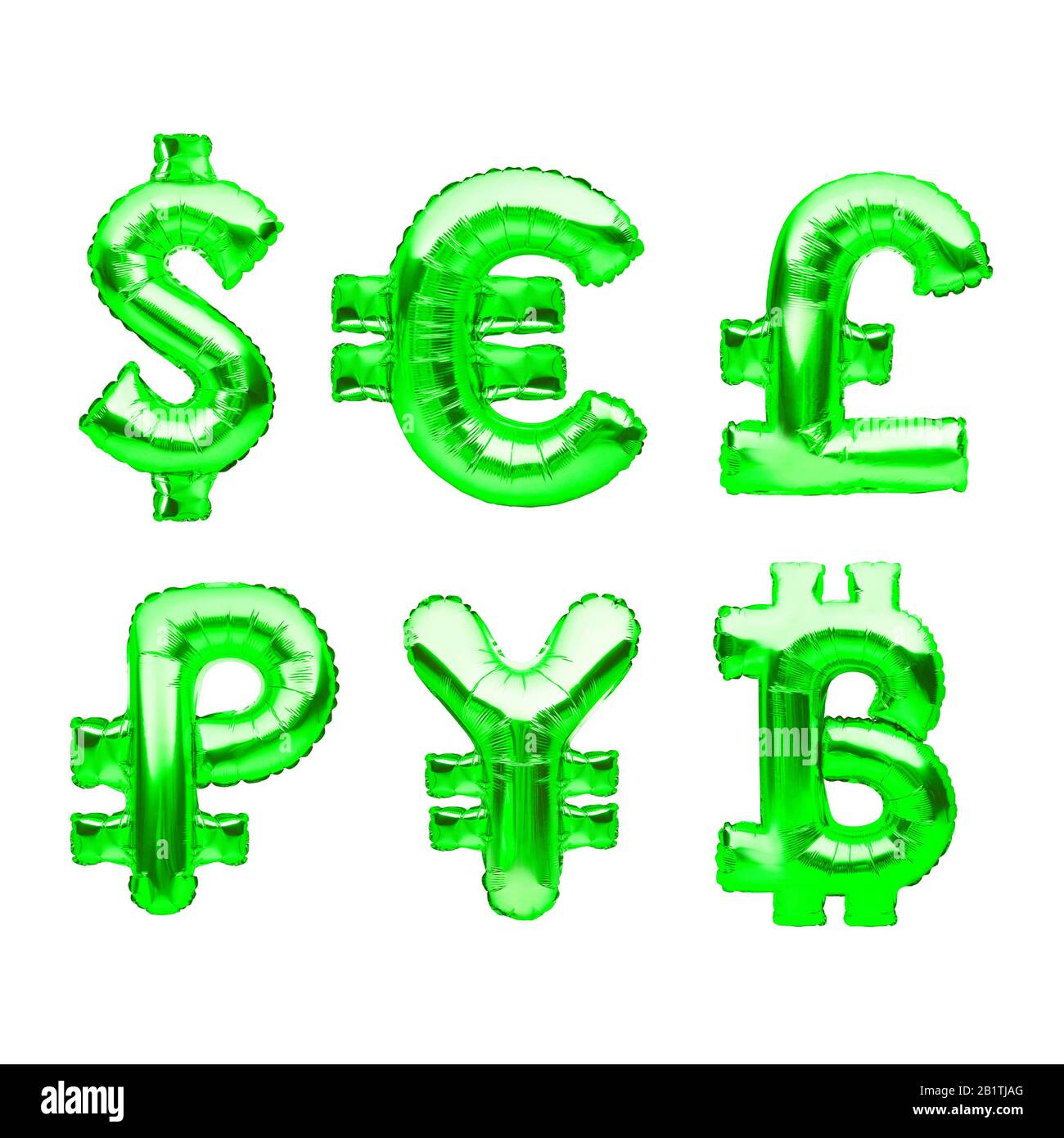Money symbols made of green balloons. Dollar, euro, pound, ruble, yen and  bitcoin. Major monetary units of the world, currency symbols made of Stock  Photo - Alamy