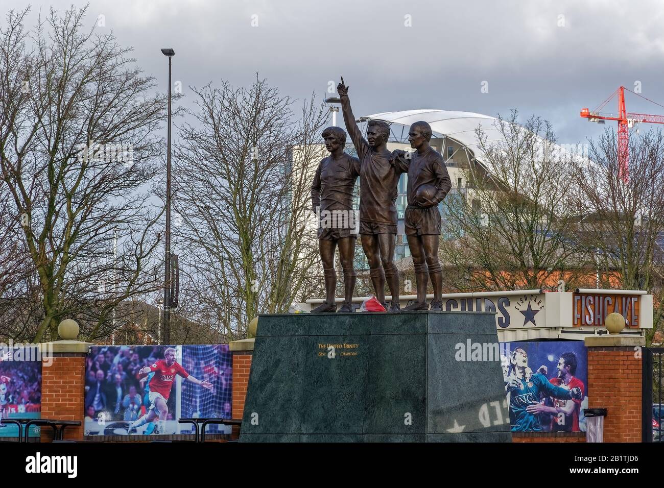 Manchester United Holy Trinity Statue Outside Old Trafford United Trinity Bronze Art Dedicated To The Trio That Helped United Win 1968 European Cup Stock Photo Alamy