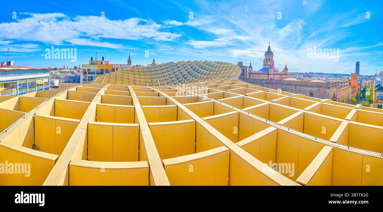 The modern wooden construction Metropol Parasol is one of the best viewpoints in city center of Seville, Spain Stock Photo