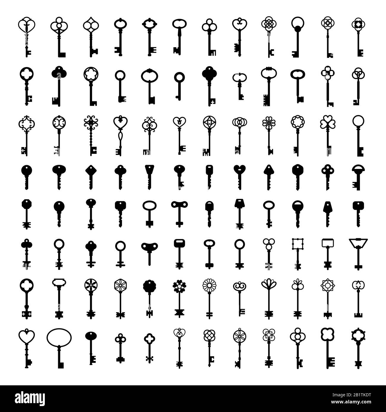 Key silhouettes. Vintage house keys, retro safe key and security access