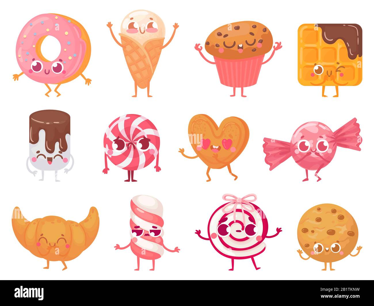 Cute sweets. Happy cupcake mascot, funny sweet candy character and