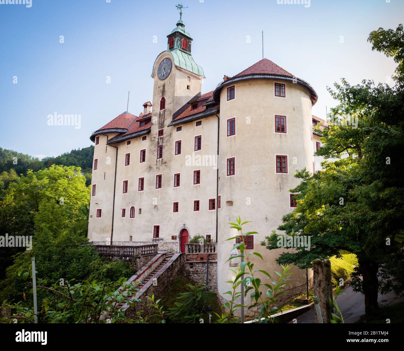 Panarama of Gewerkenegg Castle The Idrija Municipal Museum, Slovenia Stock Photo