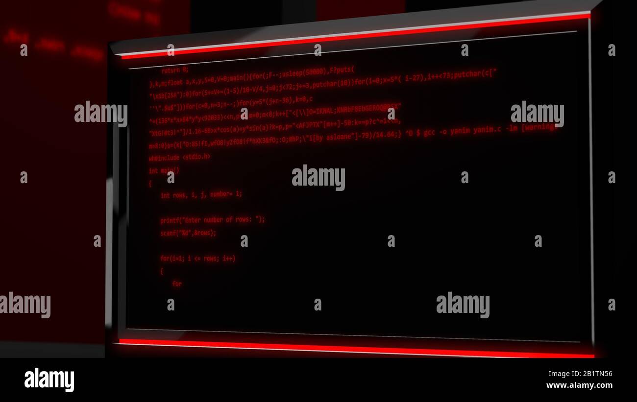 Wonderful 3d illustration of a red programming code from moving lines ...