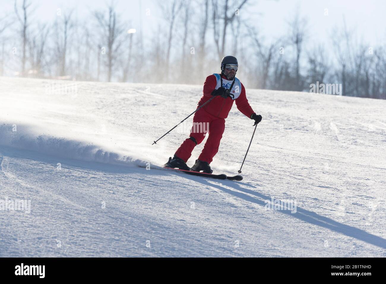 Downhill skiing and snowboarding Stock Photo