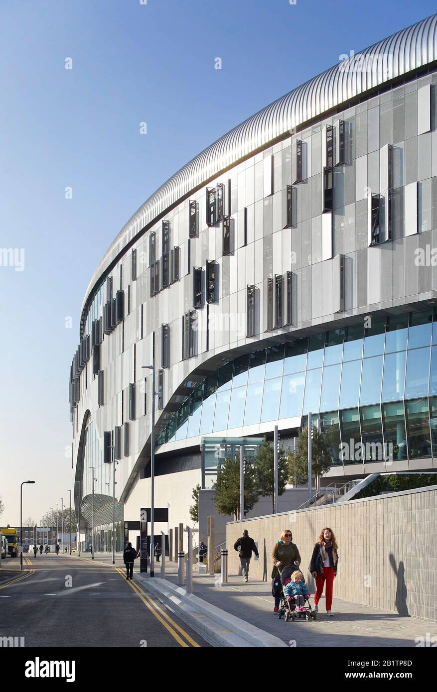 Detailed facade perspective towards stadium's main entrance. The New Tottenham Hotspur Stadium, London, United Kingdom. Architect: Populous, 2019. Stock Photo