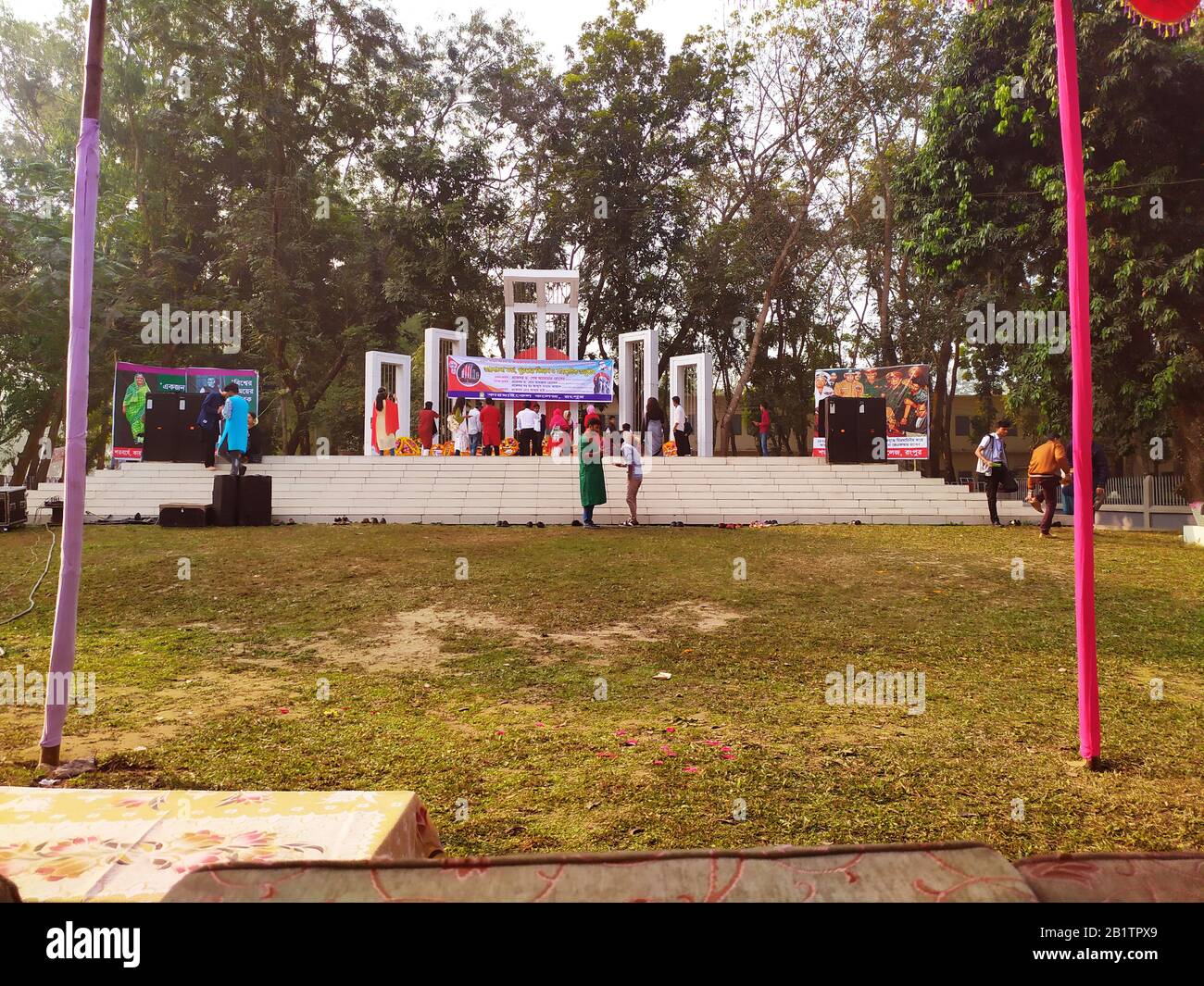 Shaheed Minar is a national monument in Bangladesh. Different organisations paying homage to Language Movement martyrs at the Central Shaheed Minar. Stock Photo
