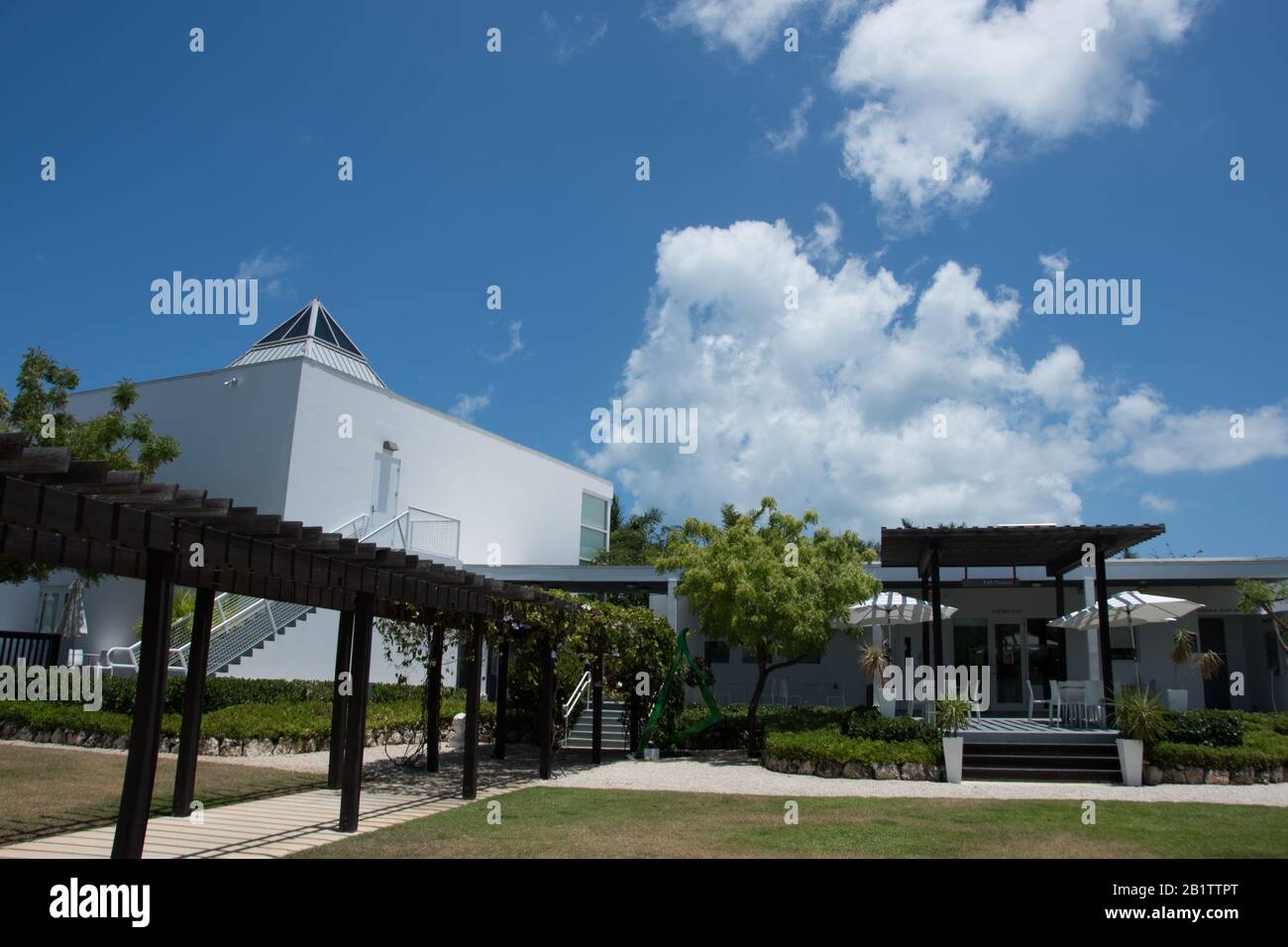 The National Gallery of the Cayman Islands preserves, collects, exhibits, and fosters an understanding of Caymanian art. Admission is free. Stock Photo