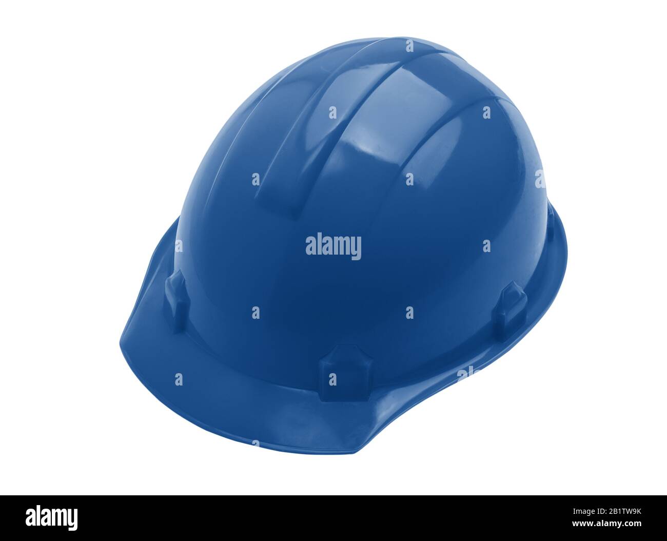 Plastic blue safety helmet over white background. Trendy color concept year, classic blue background. Stock Photo