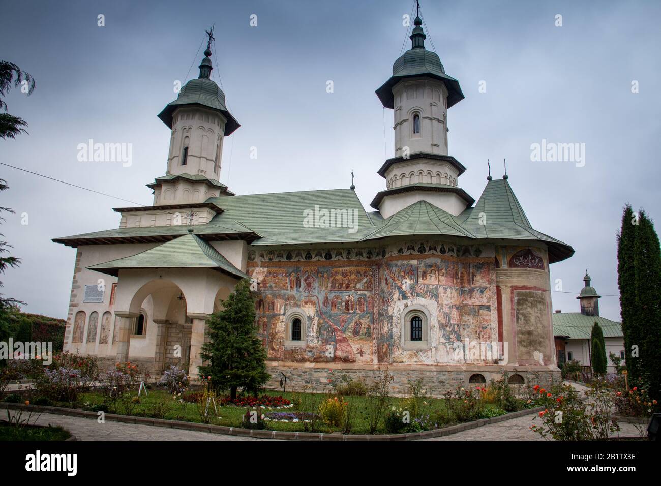 Orthodox monasteries of Bucovina. Rasca monastery is one of the famous painted monasteries of the Bucovina region due to the 16th-century frescos pres Stock Photo
