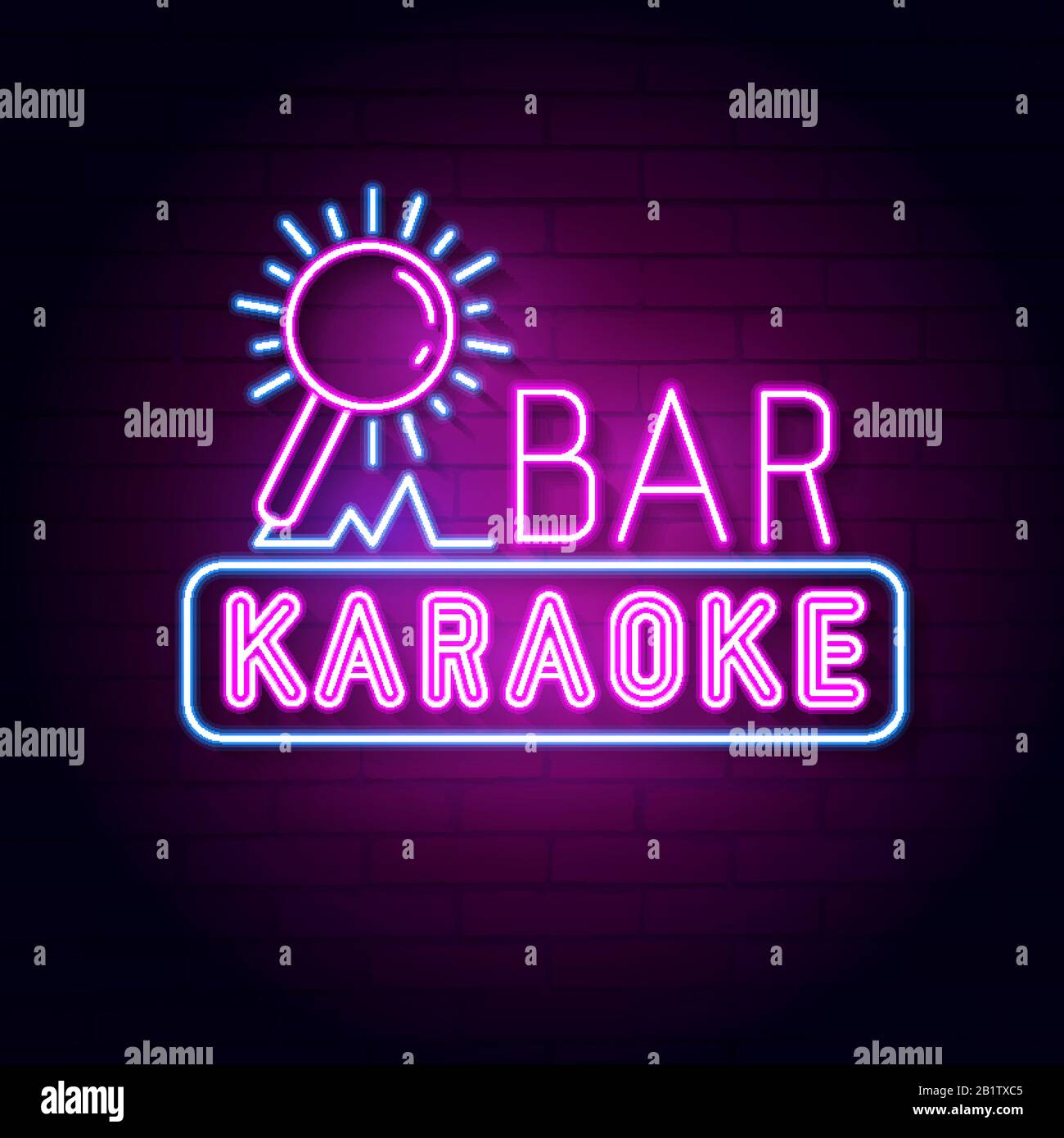 Karaoke Bar Neon Signboard. Led Neon Light Sign Display. Vector Stock