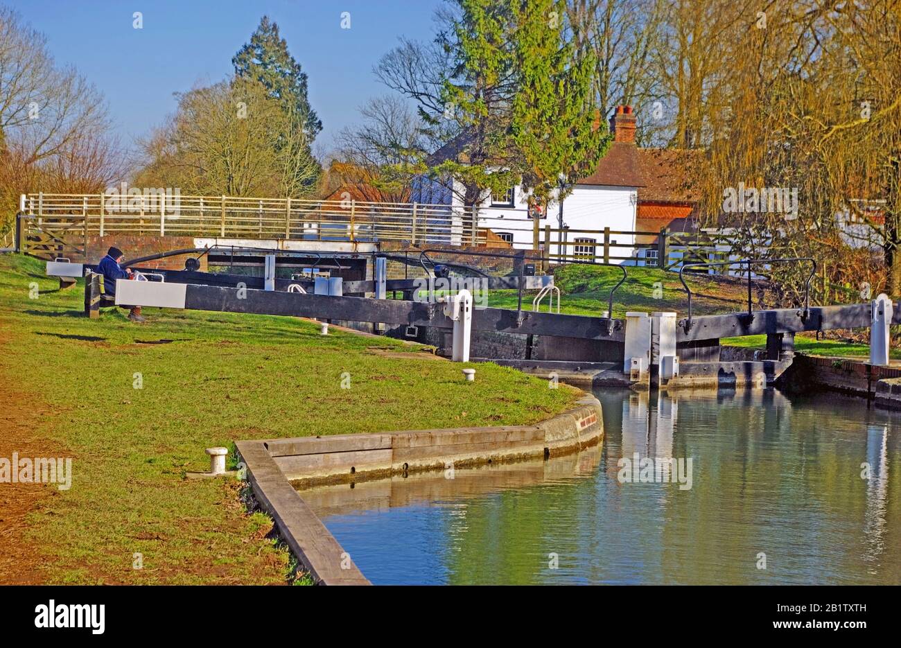 Kintbury; Berkshire, Lock on Kennet and Avon canal, Stock Photo