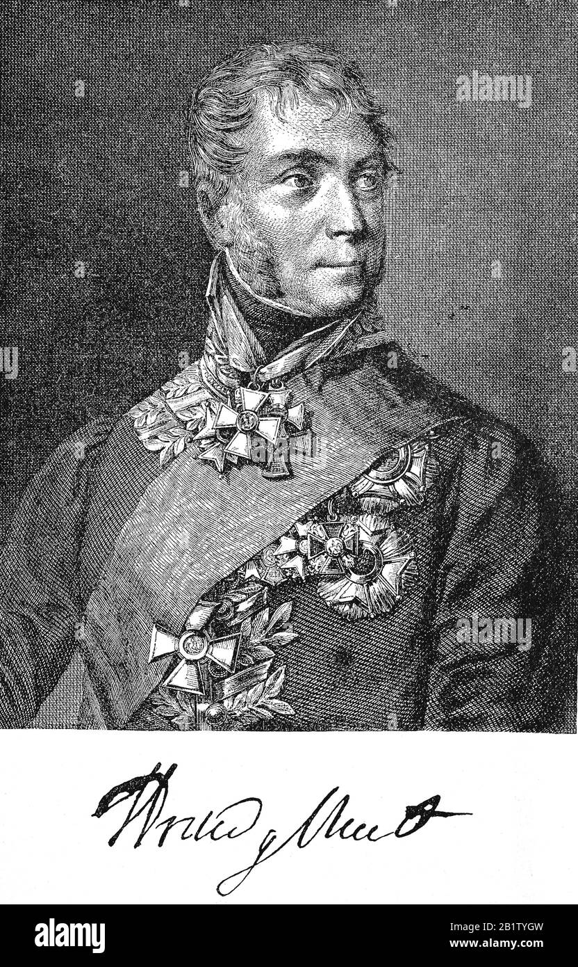 Karl, or Carl, Philipp Josef, Prince von Wrede, 29 April 1767 - 12 December 1838, was a Bavarian field marshal  /  Carl Philipp Joseph von Wrede, seit 1814 Fürst von Wrede, bayerischer Generalfeldmarschall und Diplomat sowie Berater am bayerischen Hof, Historisch, digital improved reproduction of an original from the 19th century / digitale Reproduktion einer Originalvorlage aus dem 19. Jahrhundert Stock Photo