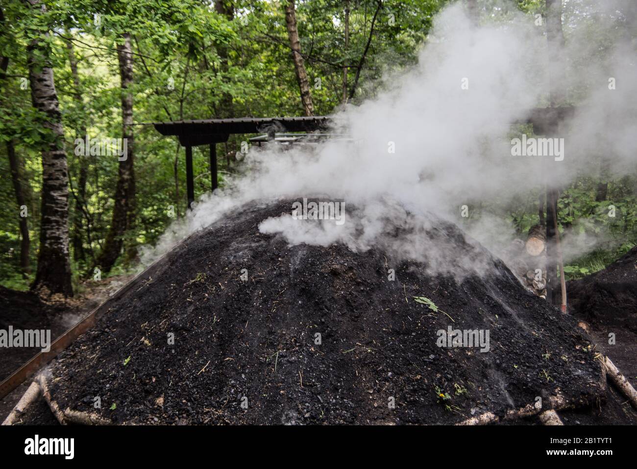 Coal kiln for the production of charcoal Stock Photo Alamy