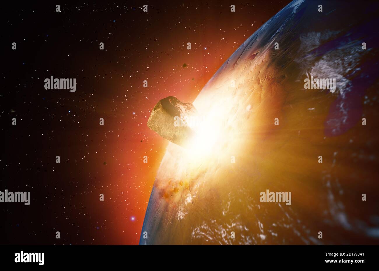 Huge asteroid impacting Earth - 3D illustration Stock Photo