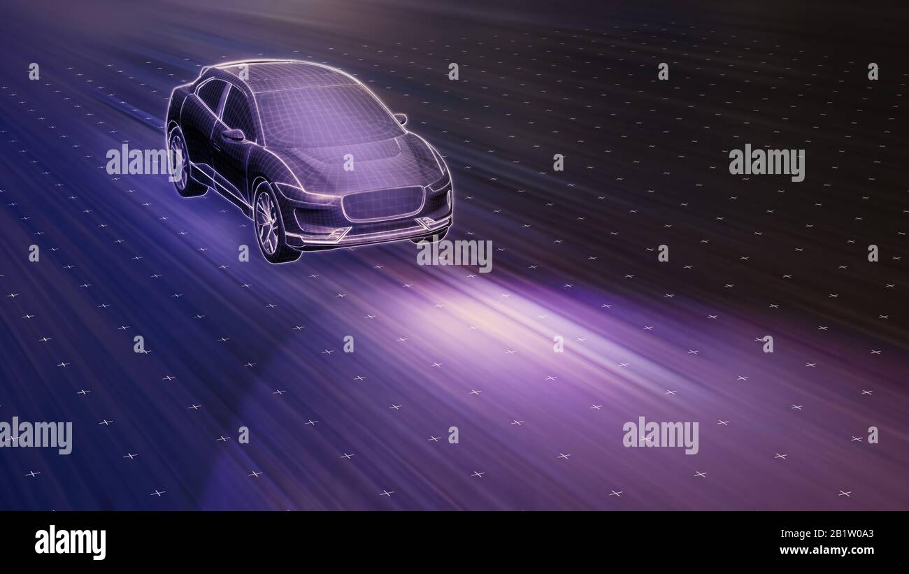 Autonomous driving concept illustration - 3d rendering showing sensor use Stock Photo