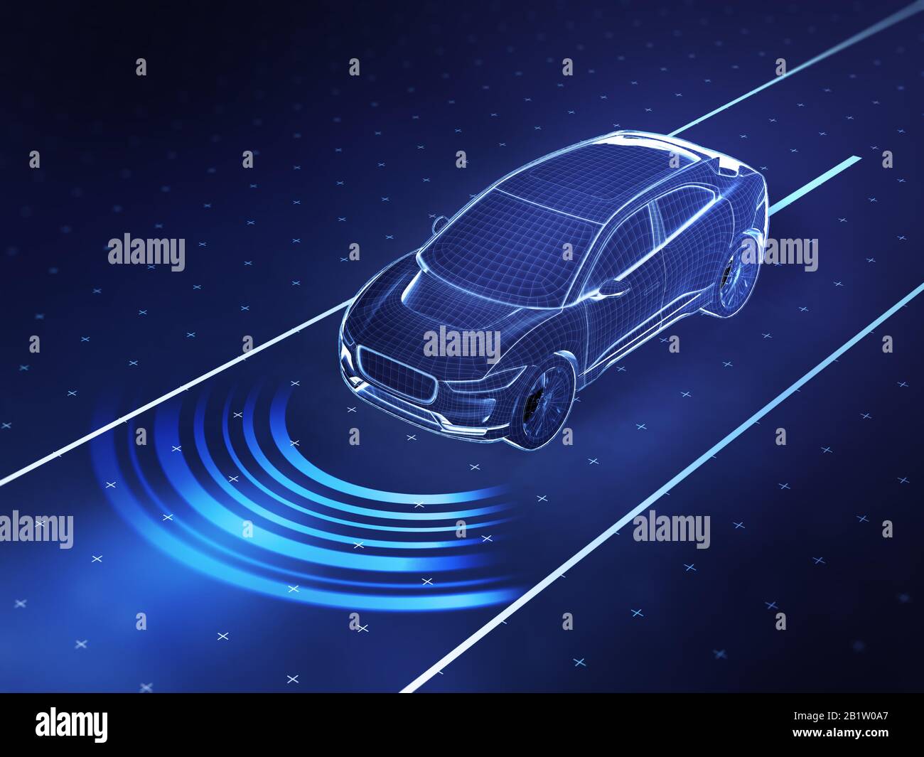 Autonomous driving concept illustration - 3d rendering showing sensor use Stock Photo