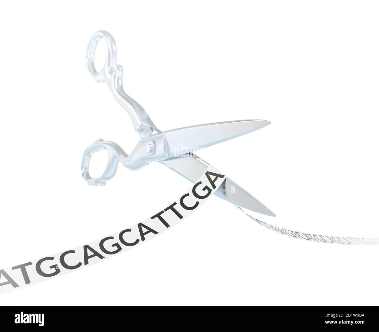 DNA strand cut with scissors - Gene editing conceptual 3D illustration Stock Photo