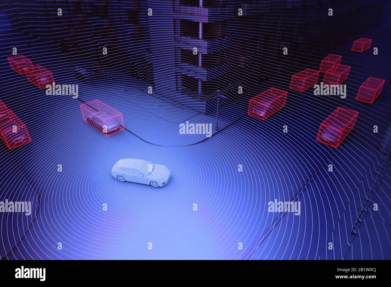 Autonomous driving concept illustration - 3d rendering showing lidar ...