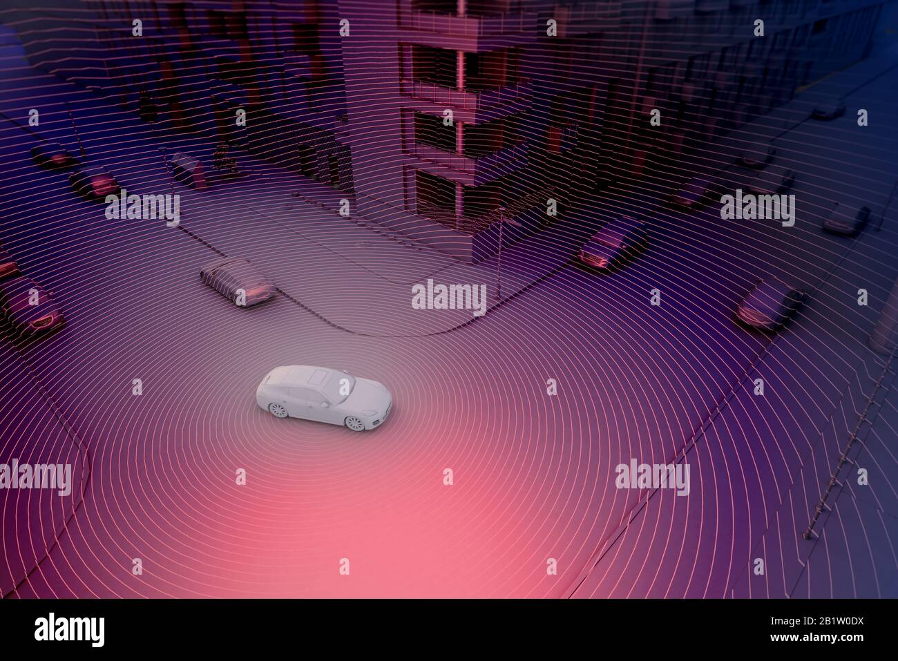 Autonomous driving concept illustration - 3d rendering showing lidar sensor use Stock Photo