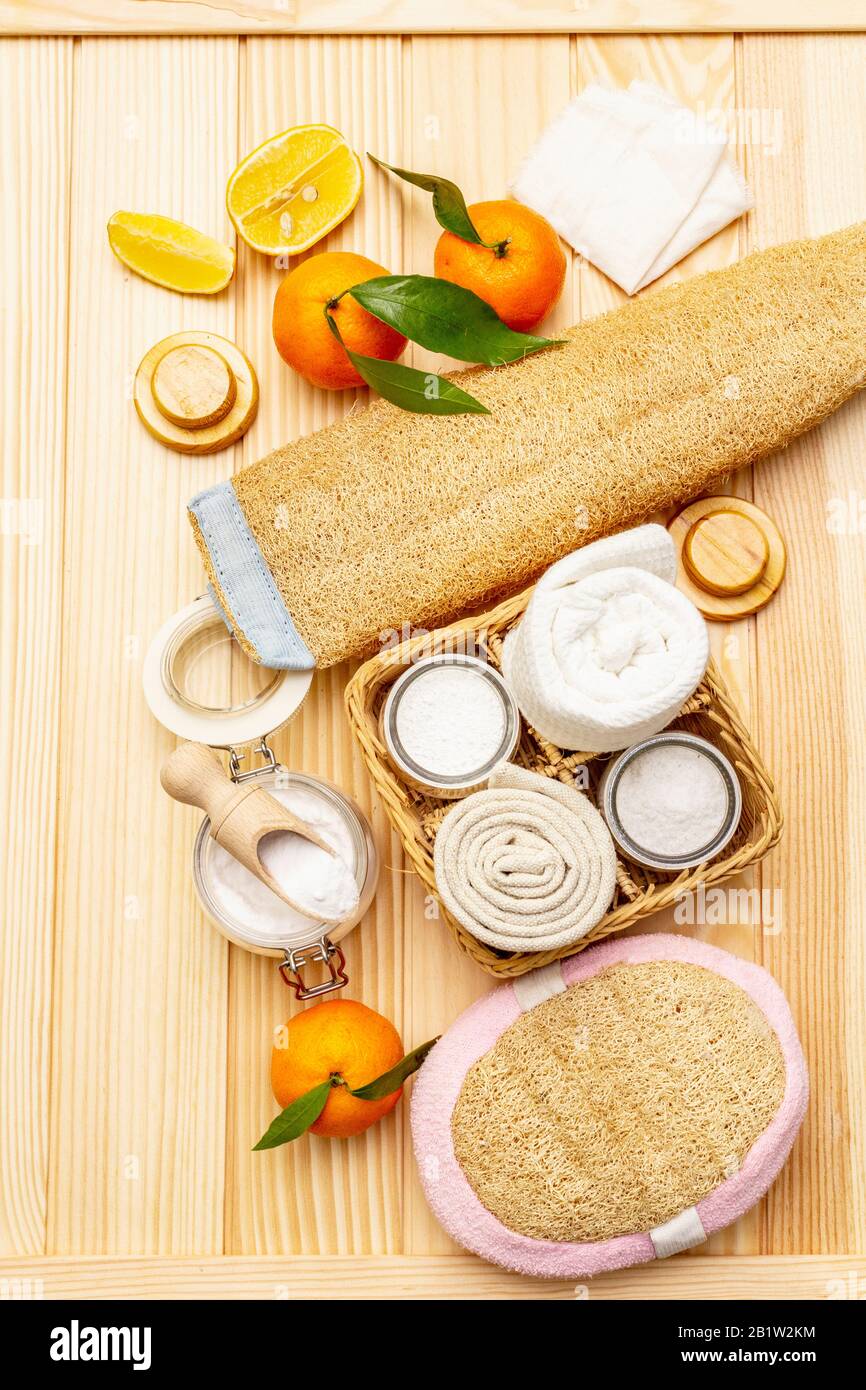 Zero waste home cleaning. Eco friendly products set, lifestyle concept